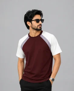 Maroon Raglan Semi Drop Shoulder T-Shirt