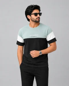 Triple Color Block Semi Drop Shoulder T-Shirt
