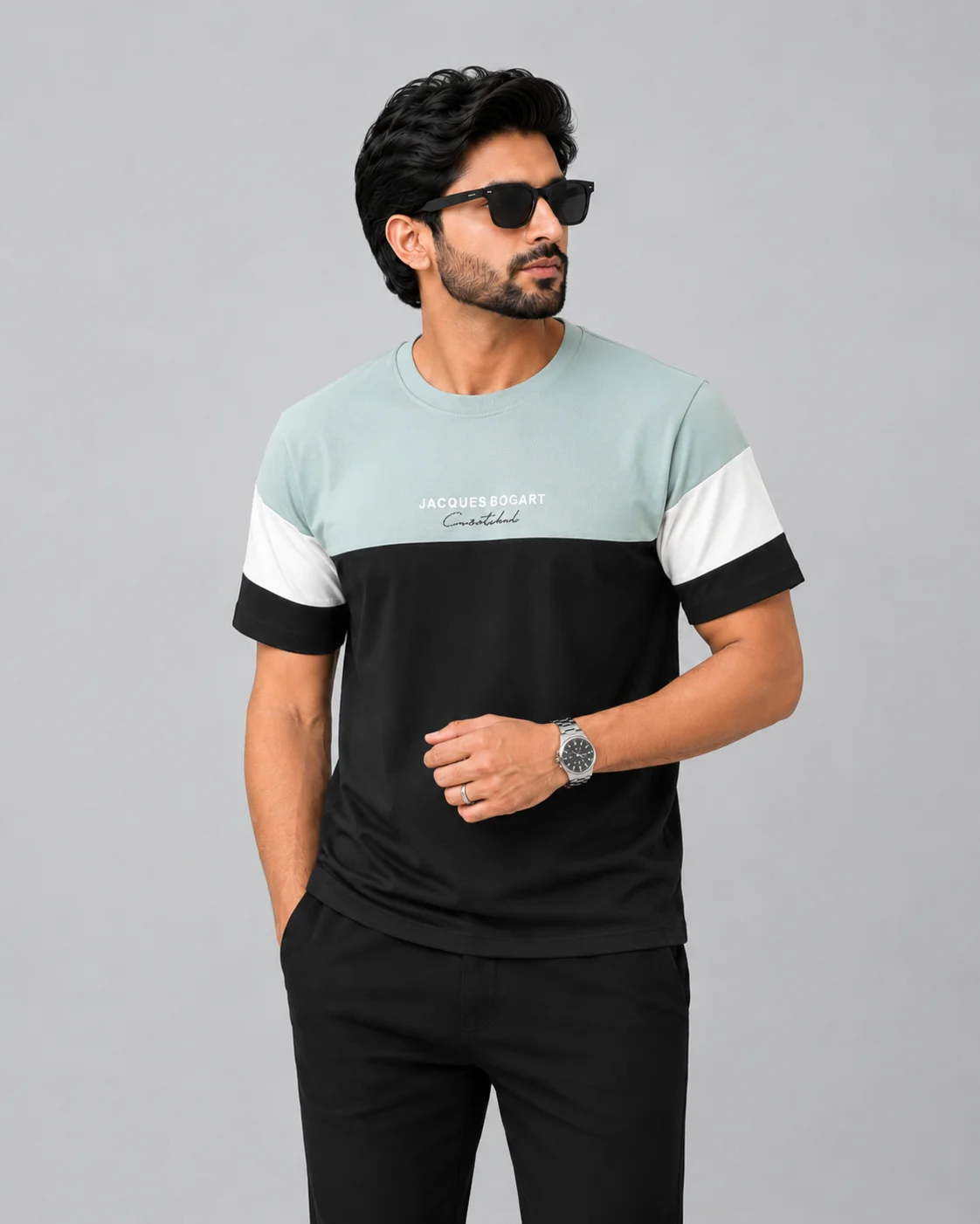 Triple Color Block Semi Drop Shoulder T-Shirt
