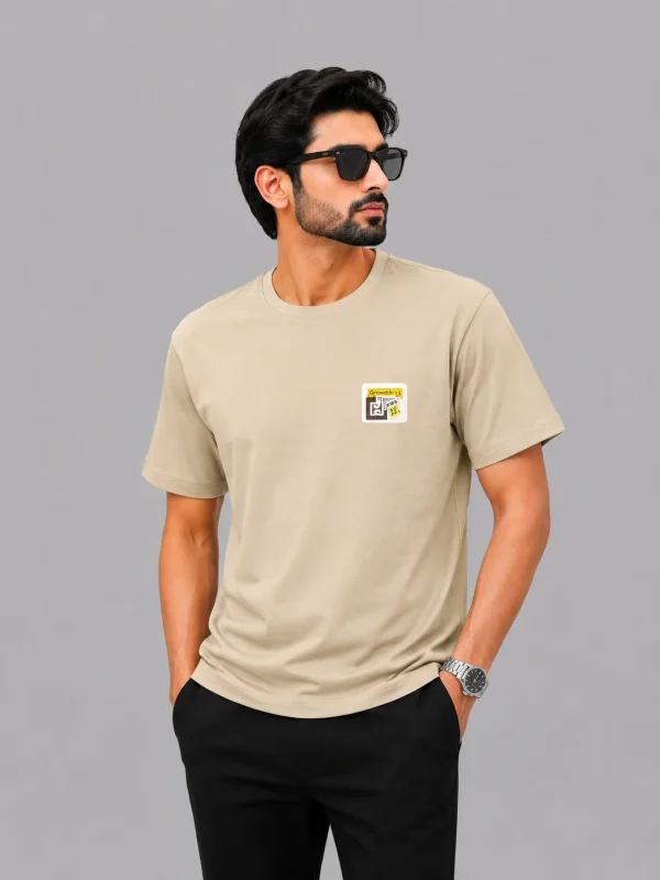 Neutral Beige Minimalist Semi Drop Shoulder T-Shirt