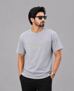Light Grey Typography Semi Drop Shoulder T-Shirt