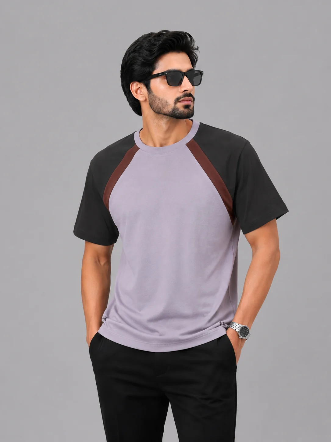 Urban Contrast Sleeve Semi Drop Shoulder T-Shirt